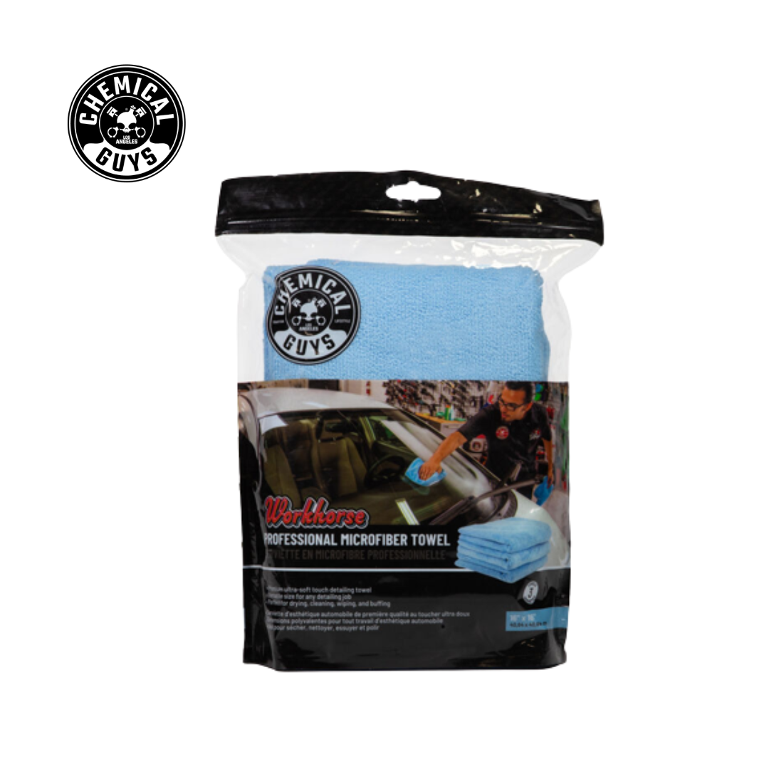 Chemical Guys Workhorse Professional Microfiber Towel, Blue 16"X16" (3 in Pack)