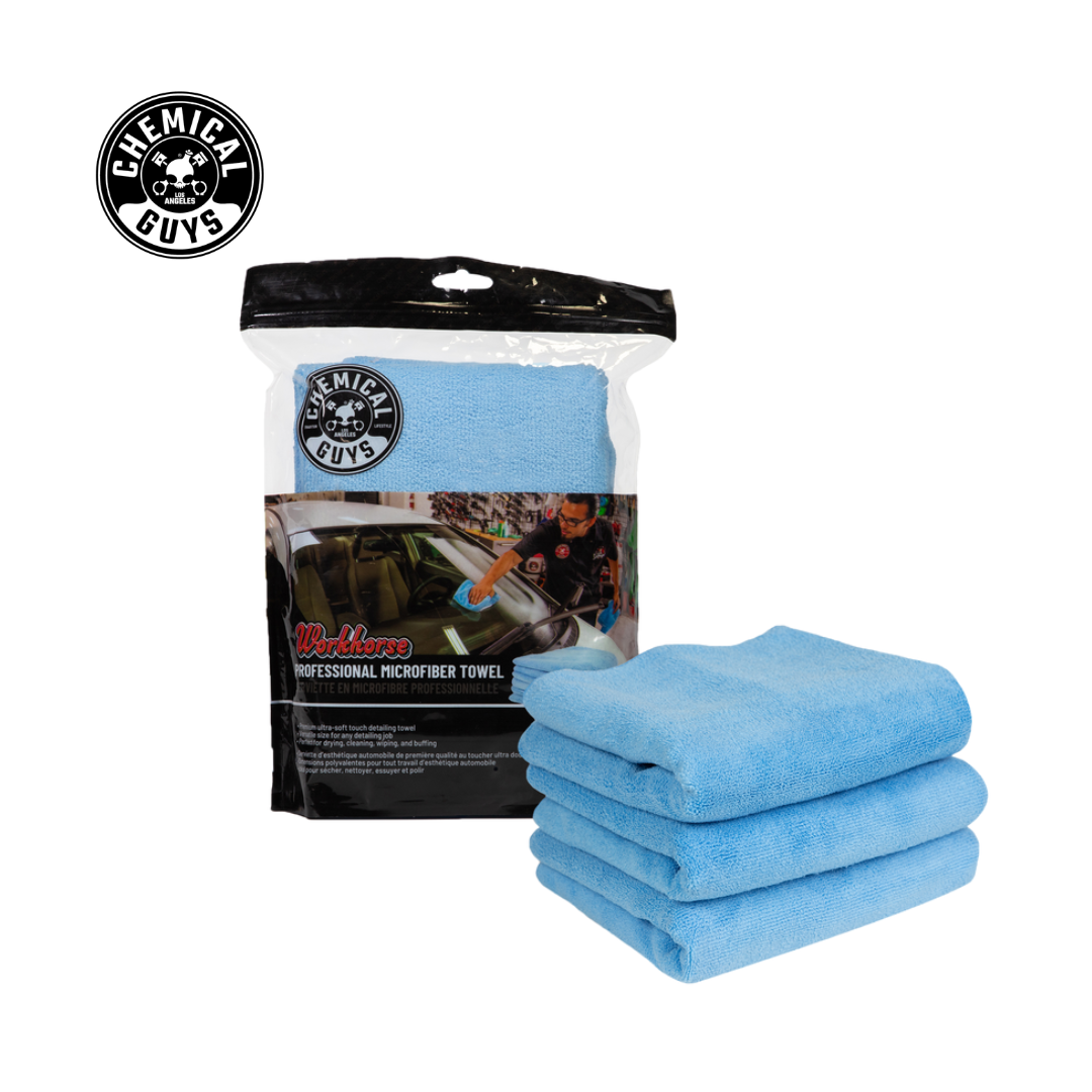 Chemical Guys Workhorse Professional Microfiber Towel, Blue 16"X16" (3 in Pack)