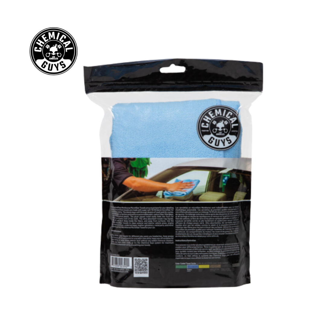Chemical Guys Workhorse Professional Microfiber Towel, Blue 16"X16" (3 in Pack)