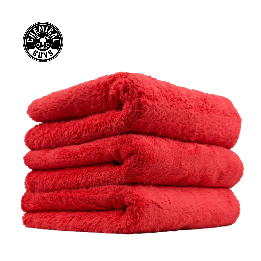 Chemical Guys Happy Ending Ultra Plush Edgeless Microfiber Towel, Red 16" x 16" (3 in a Pack)