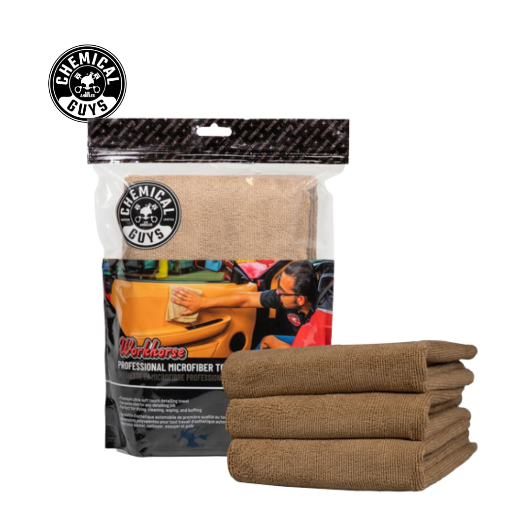 Chemical Guys Workhorse Professional Microfiber Towel, Tan 16" x 16" (3 Pack)