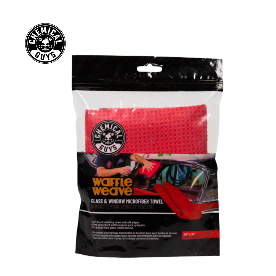 Chemical Guys Waffle Weave Glass And Window Microfiber Towel Red 24 Inch X 16