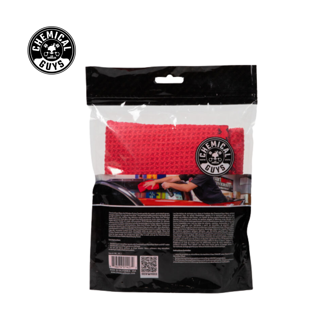 Chemical Guys Waffle Weave Glass And Window Microfiber Towel Red 24 Inch X 16